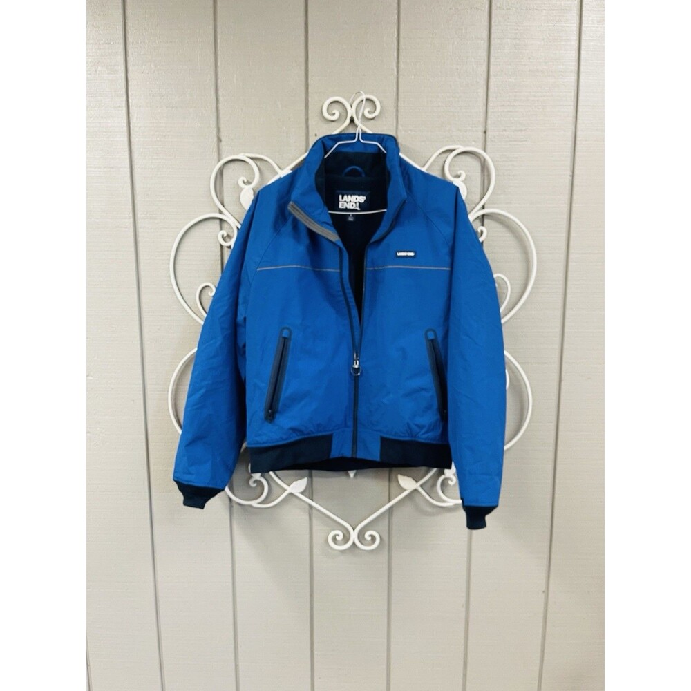 Lands’ End Wintercoat Jacket Mens L Blue Full Zip Fleece Lined Zipper Pockets